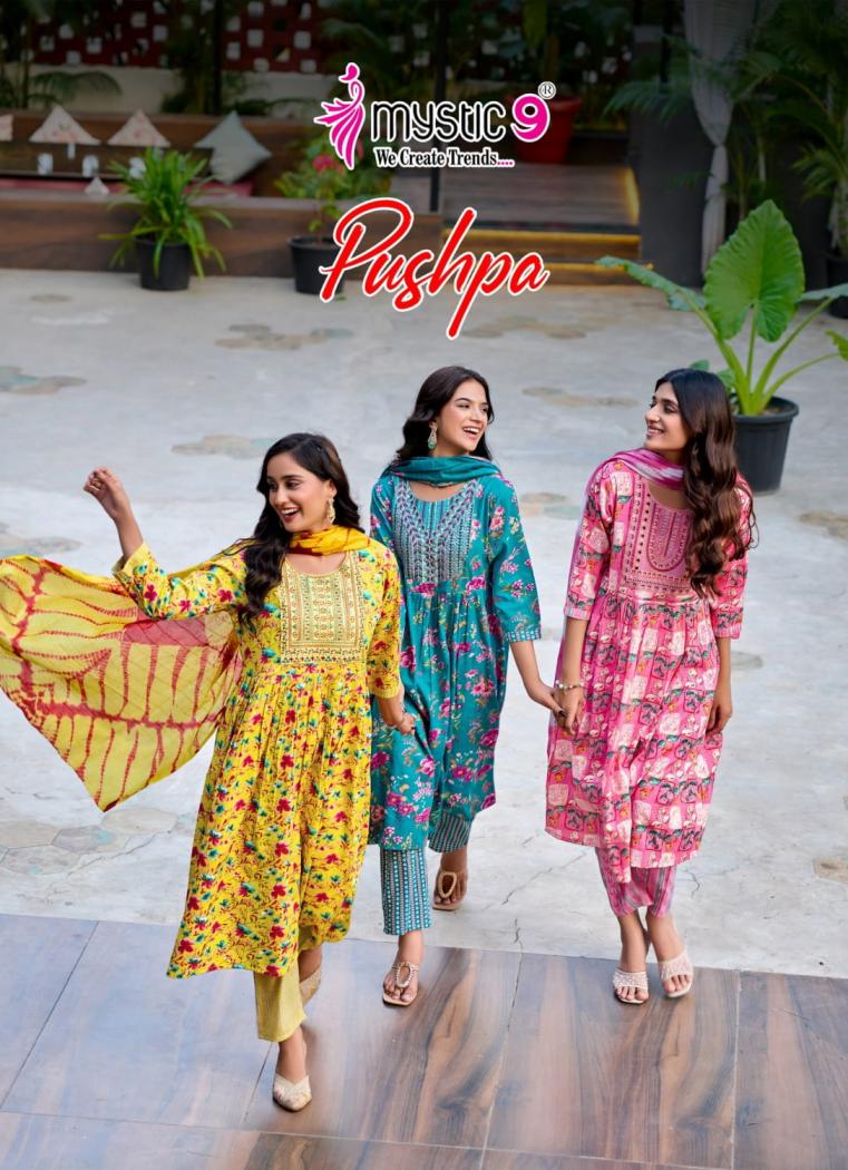 MYSTIC9 PUSHPA VOL 10 RAYON CAPSULE FULL STITCH 3PCS DRESS