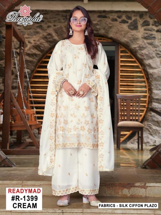 RAMSHA R 1399 READYMADE SILK CHIFFON PAKISTANI 3PCS DRESS
