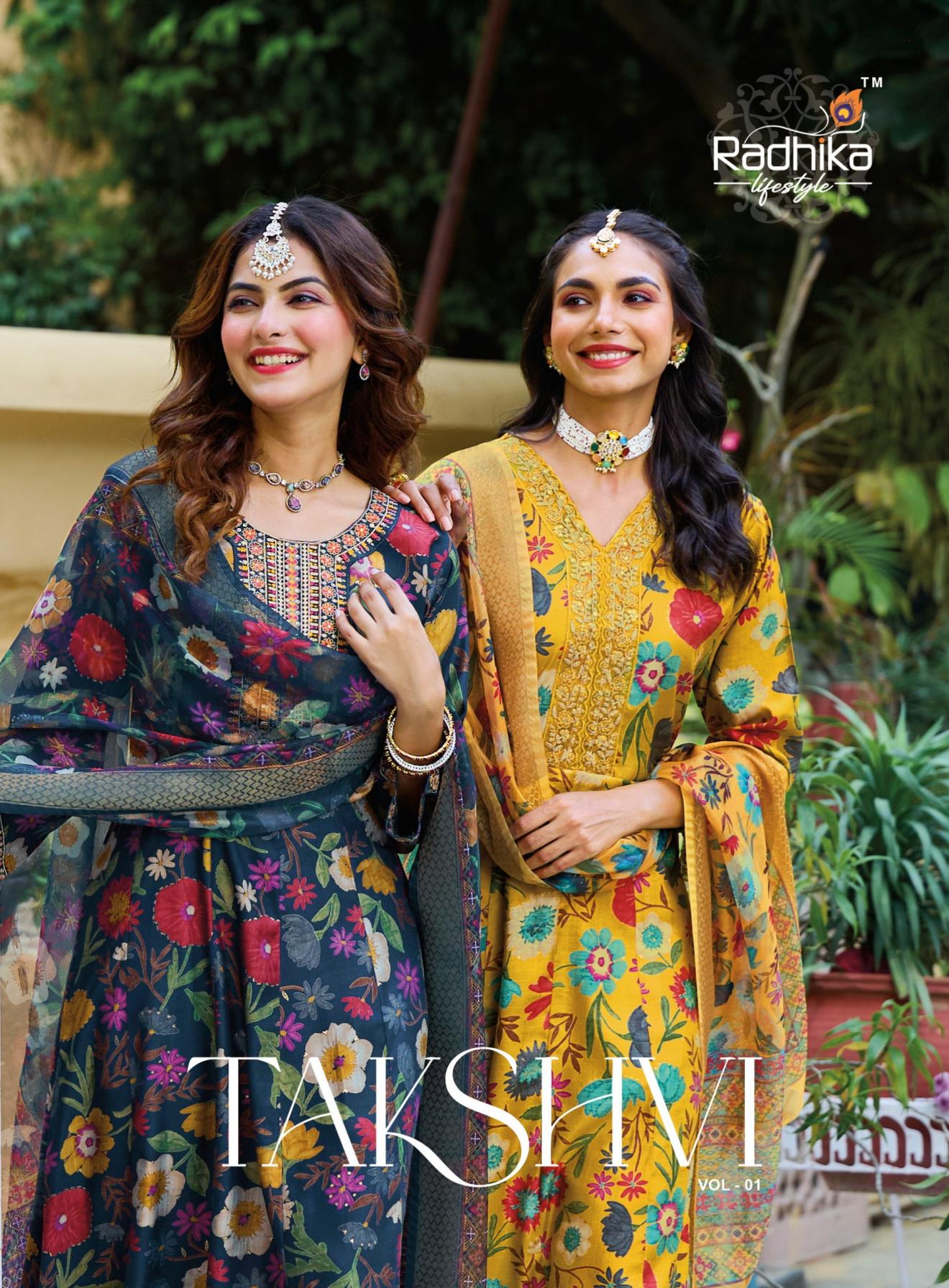 TAKSHVI VOL 1 BY RADHIKA LIFESTYLE READYMADE BIG SIZE VERTICAN SUITS       