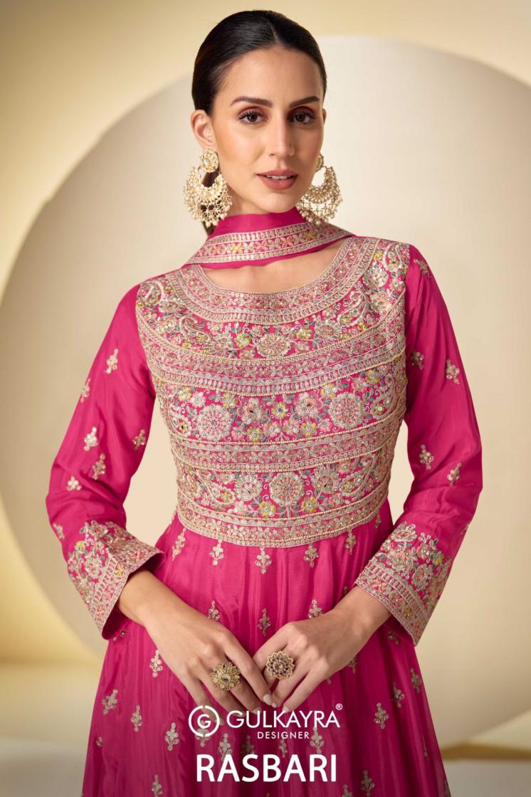 GULKAYRA DESIGNER RASBARI FULL STITCH CHINON PLAZZO DRESS