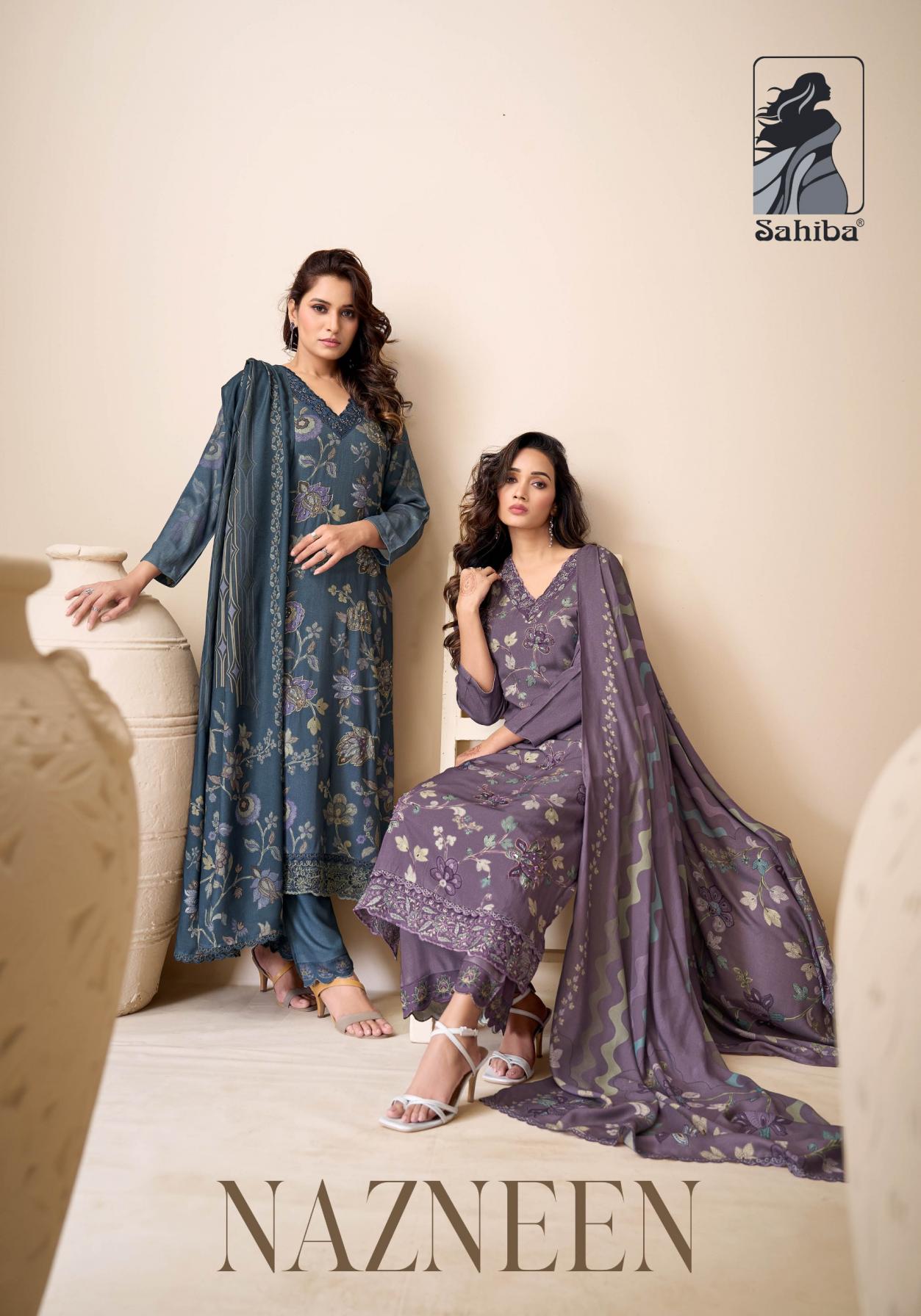 NAZNEEN BY SAHIBA PASHMINA TWILL TRENDY FULL STITCH 3PCS DRESS