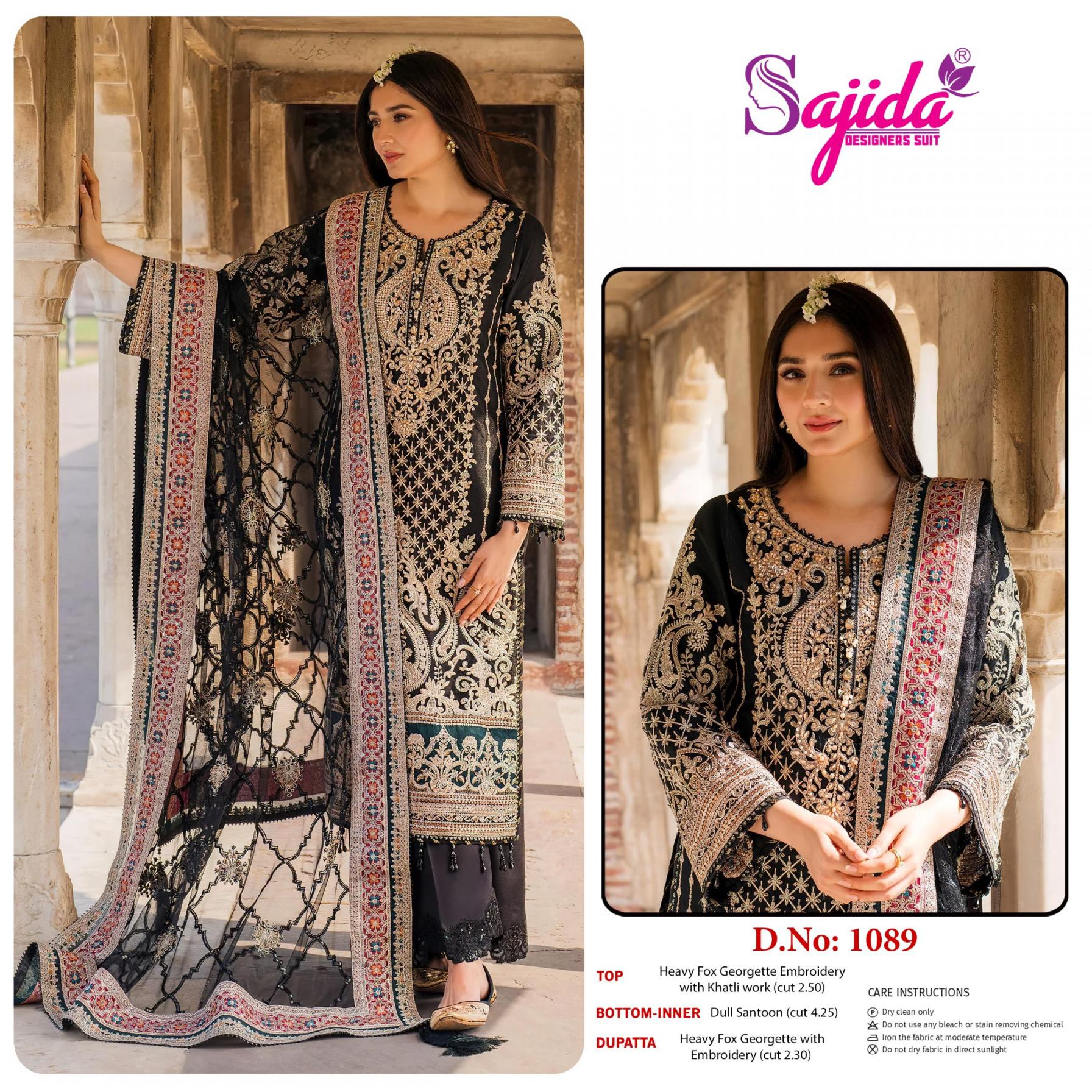 1089 BY SAJIDA DESIGNER FOX GEORGETTE UNSTITCH PAKISTANI SUITS 