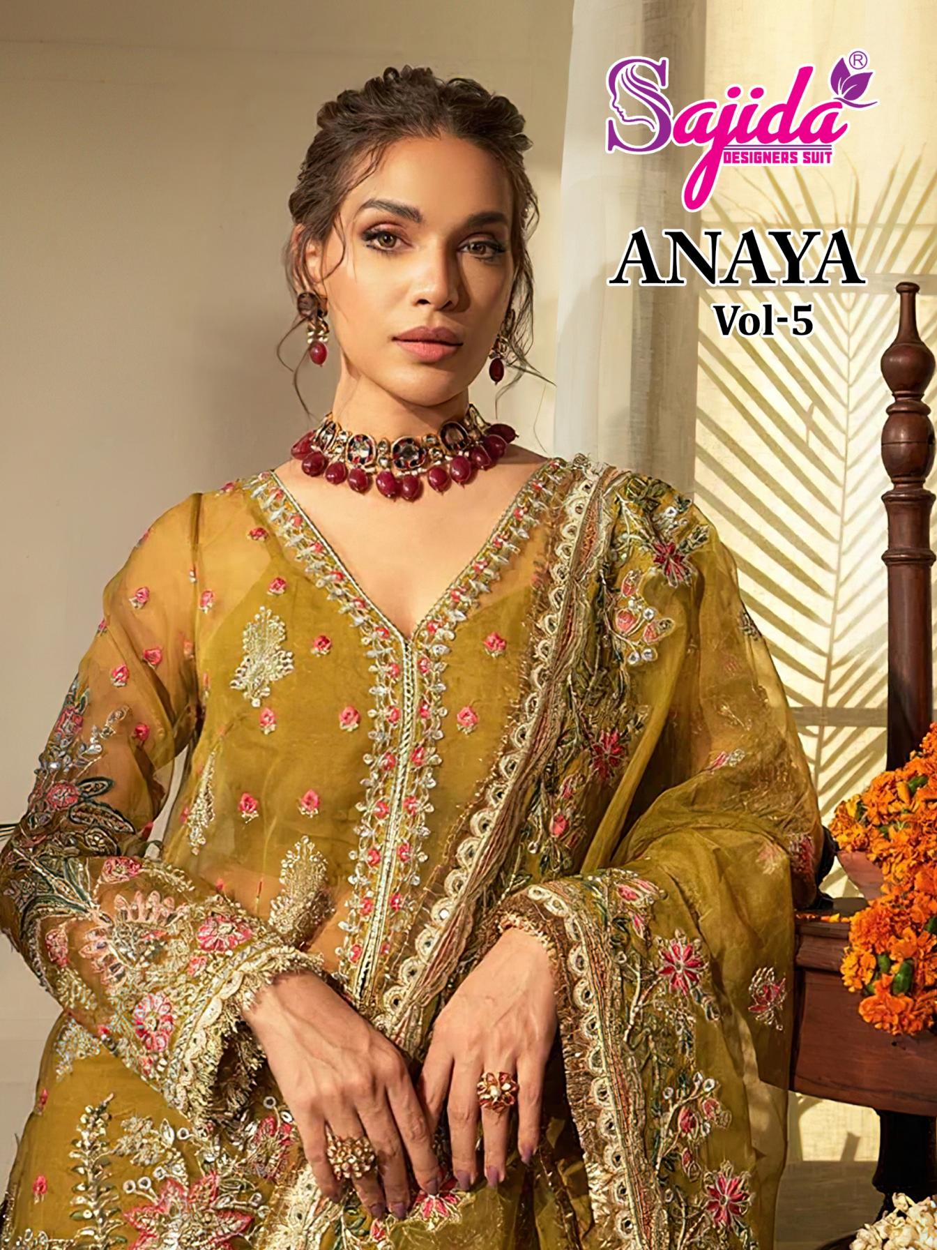 ANAYA VOL 5 BY SAJIDA DESIGNER GEORGETTE PAKISTANI UNSTITCH SUITS 