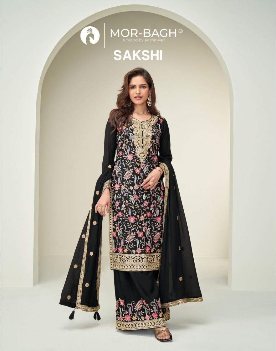 AASHIRWAD MOR BAGH SAKSHI FULL STITCH CHINON SILK PLAZZO SUITS 