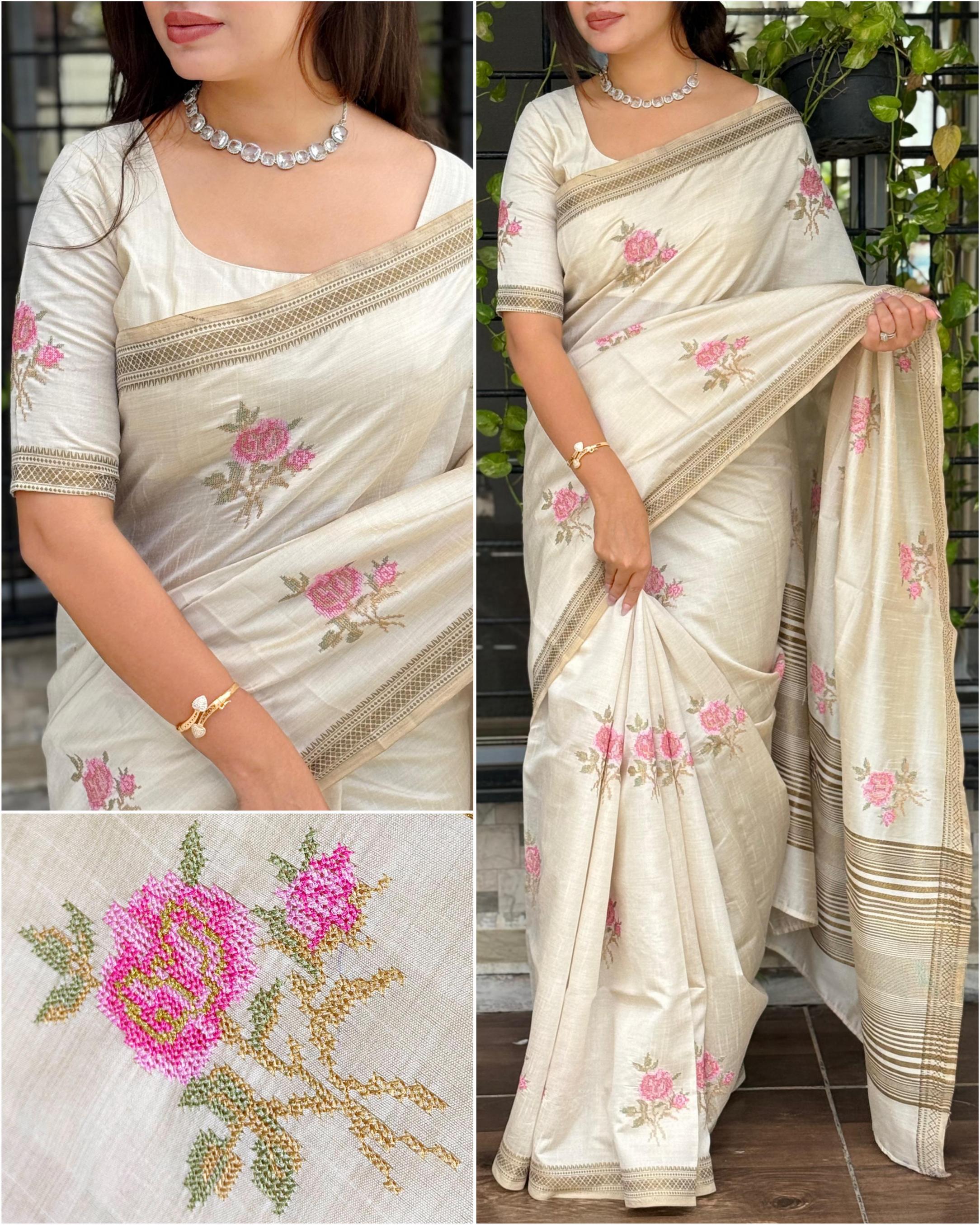 SAMANTHA TUSSER SILK THREAD KASHMIRI STYLE FANCY SAREE