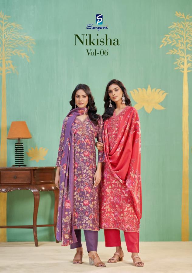 NIKISHA VOL 6 BY SARGAM PRINTS VISCOSE MODAL MUSLIN UNSTITCH SUITS 