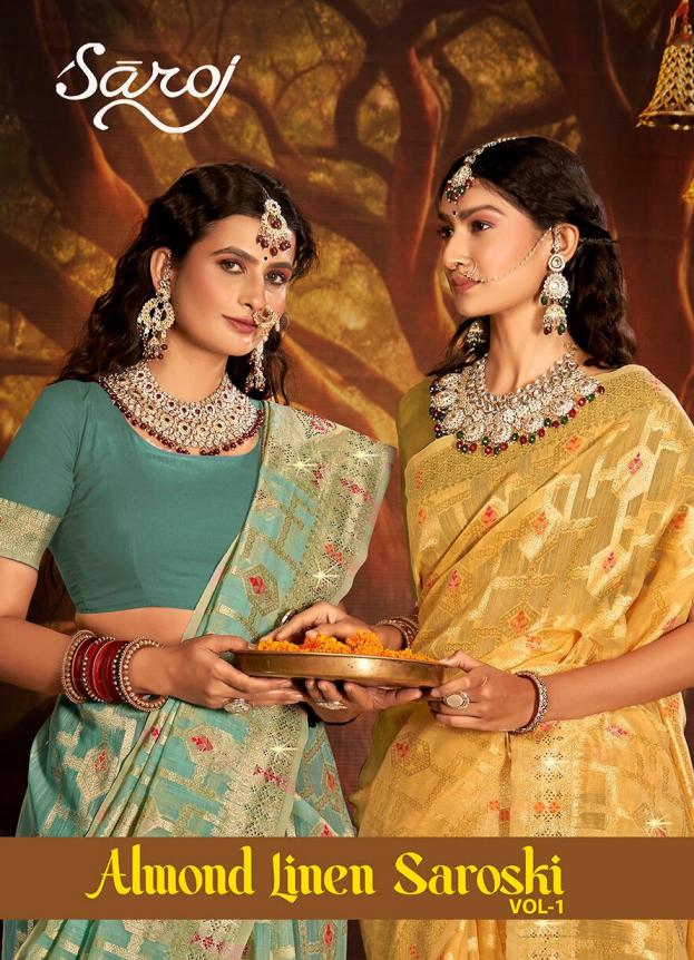 Almond linrn saroski Saroj  vol.1 soft linen saree
