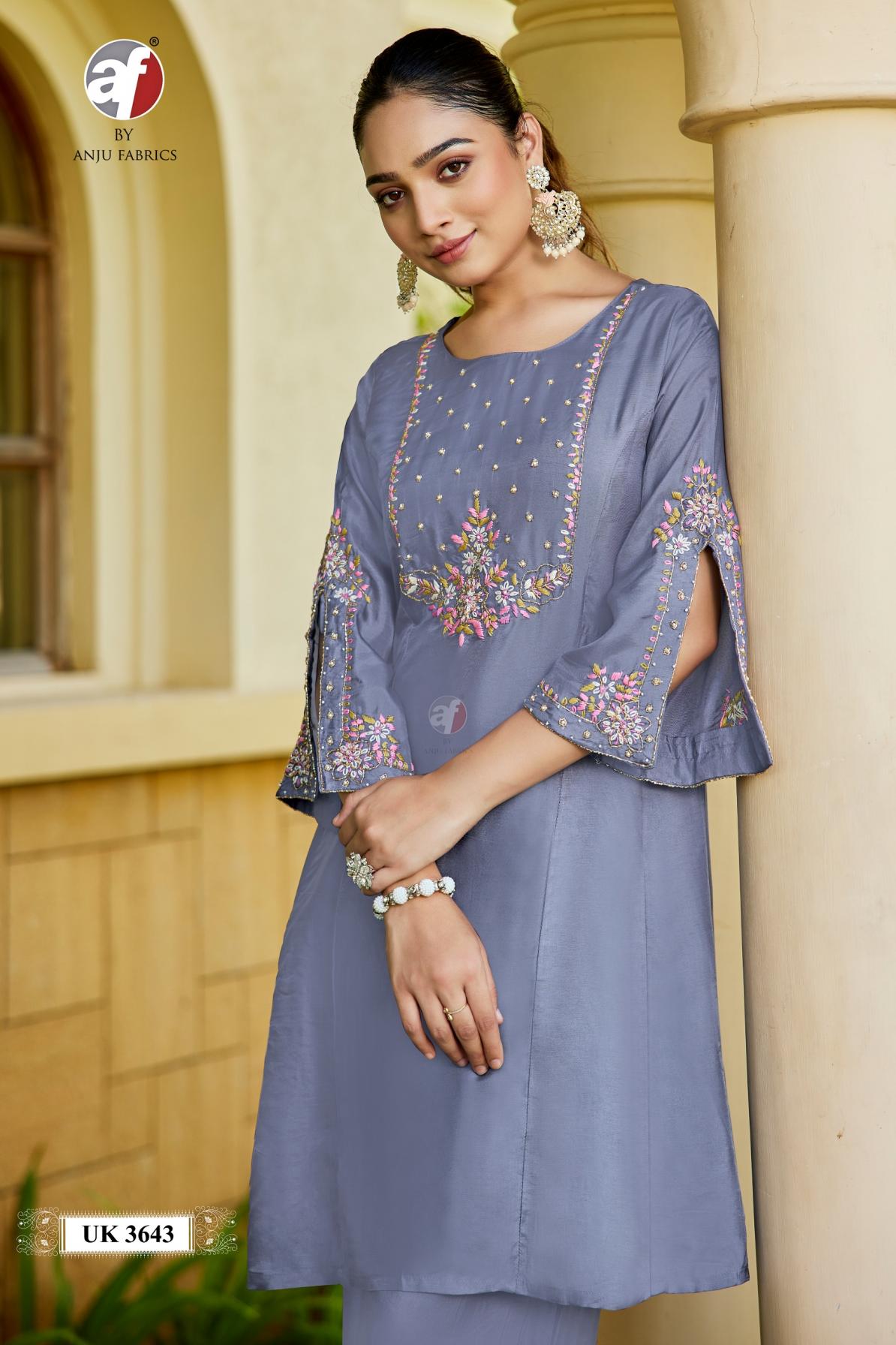 ANJU FAB UK 3642-3643 DOLA SILK FULL STITCH COMBO CO-ORD SETS 