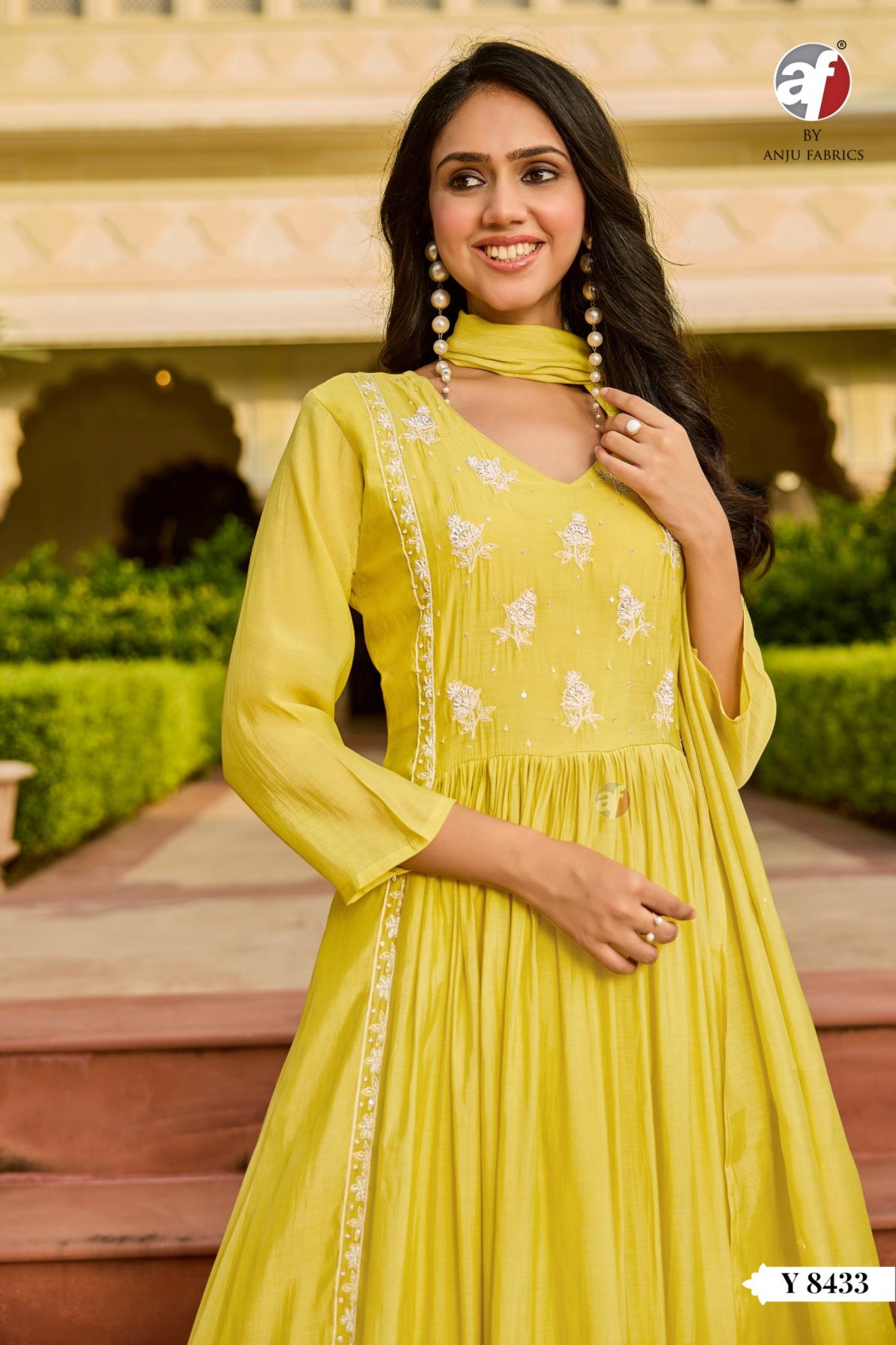 ANJU FAB Y 8433 MUL CHANDERI COMBO SET FULL STITCH SUIT ONLINE 