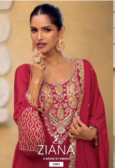 15091 BY ZIANA CHINON SILK FULL STITCH COMBO PLAZZO STYLE DRESS