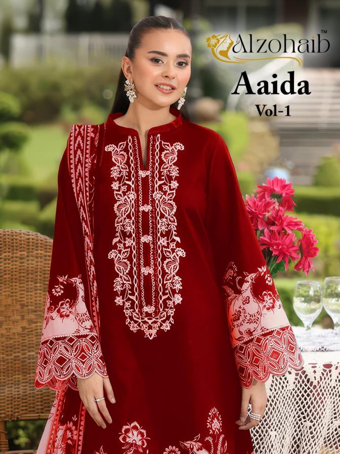 aaida vol 1 by alzohaib stylish cotton pakistani 3pcs dress