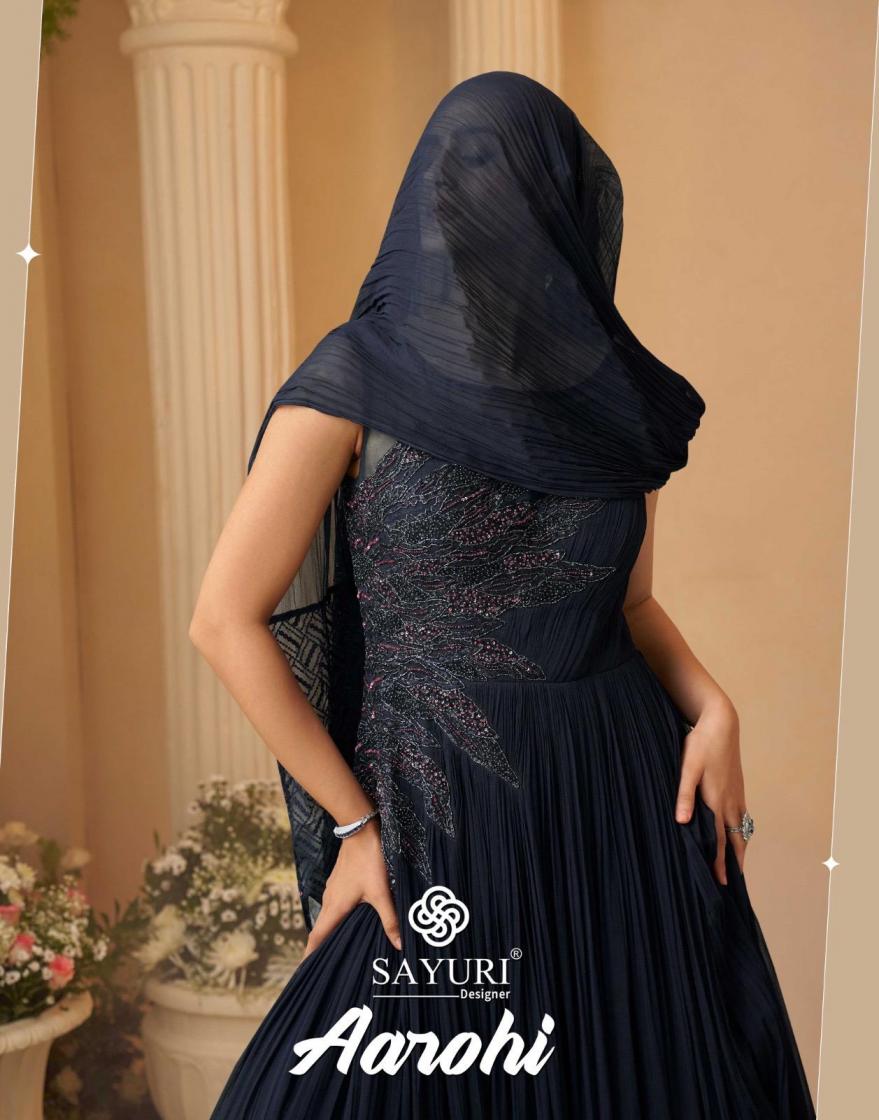 aarohi by sayuri designer readymade chinon silk party wear gown with cancan