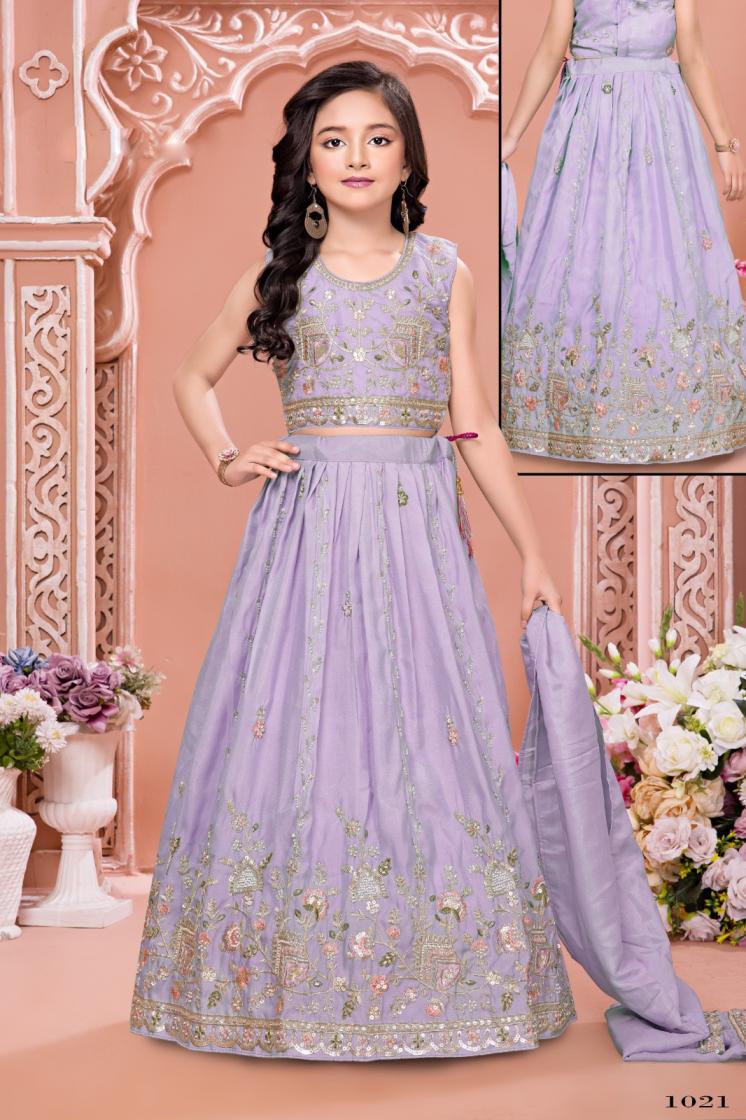aarvi vol 5 fully stitch designer pure silk moti kardana kids best lehengas 