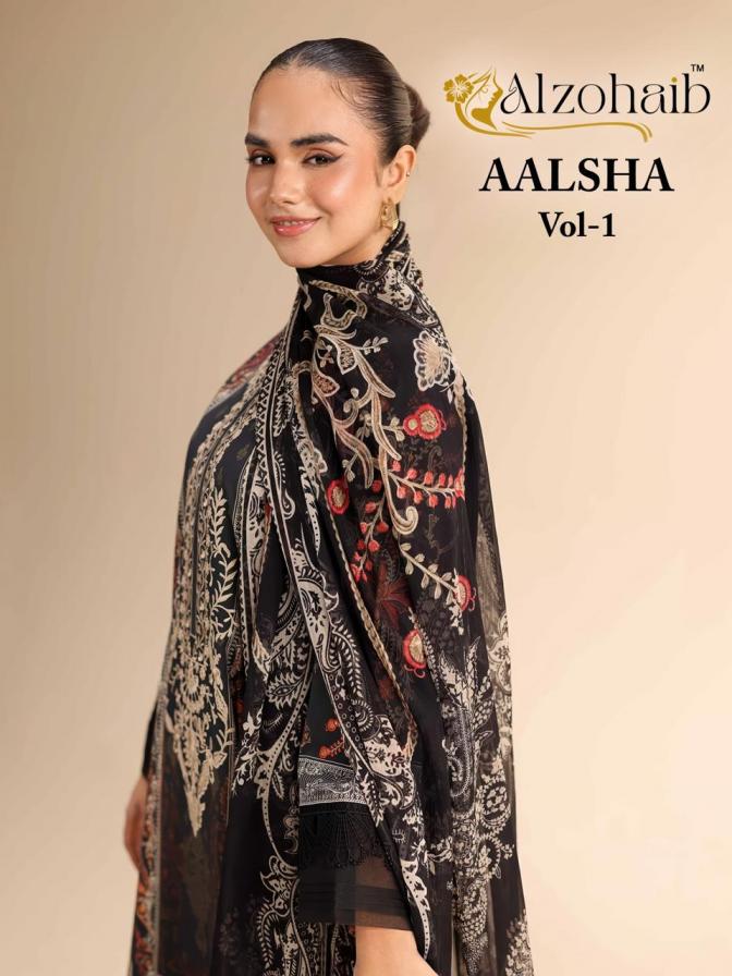 alzohaib aalsha vol 1 pretty look cotton pakistani dress materials 