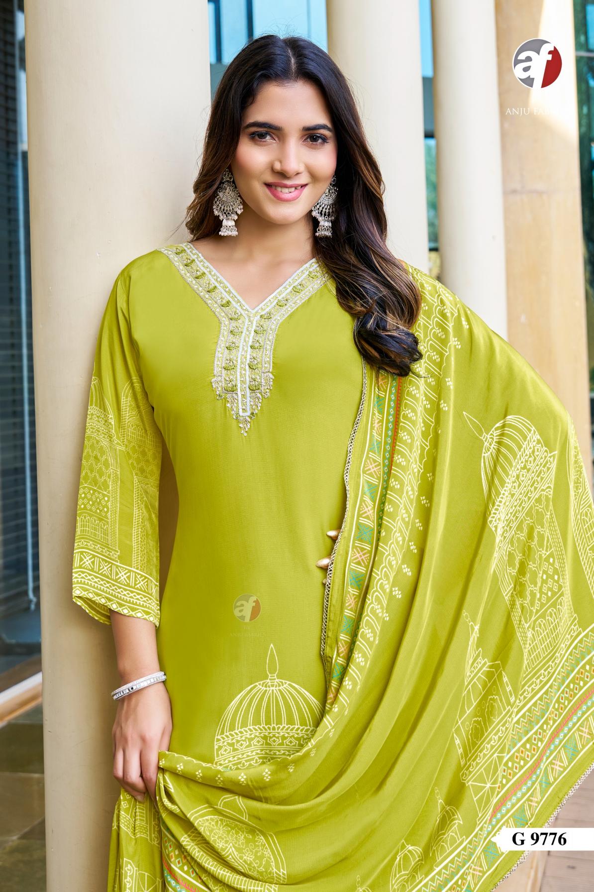 anju fab g 9775-9776 natural crepe fully stitch stylish combo 3pcs dress
