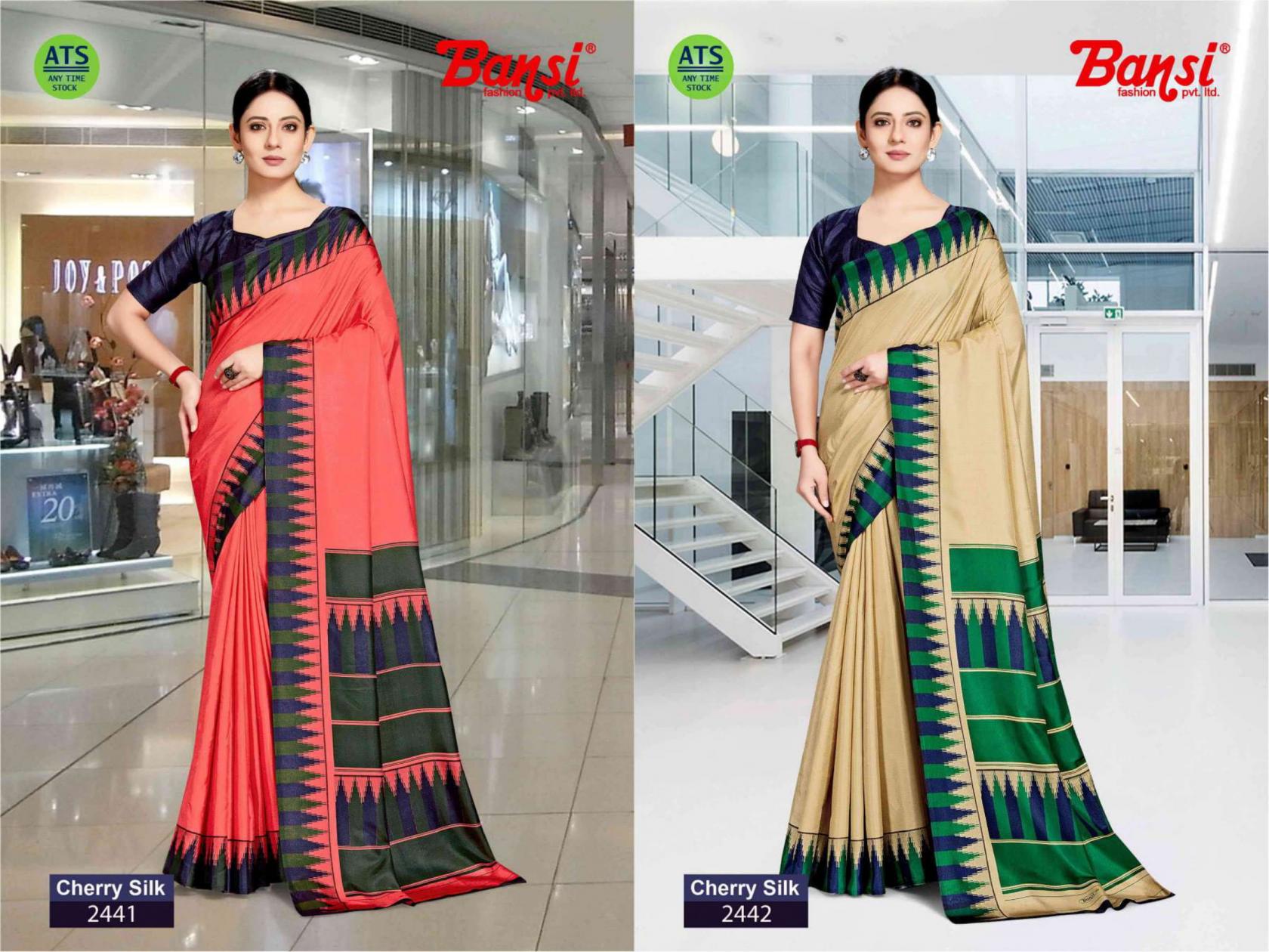 CHERRY SILK BY BANSI CRACKLE BEST UNIFORM SAREE SUPPLIER 