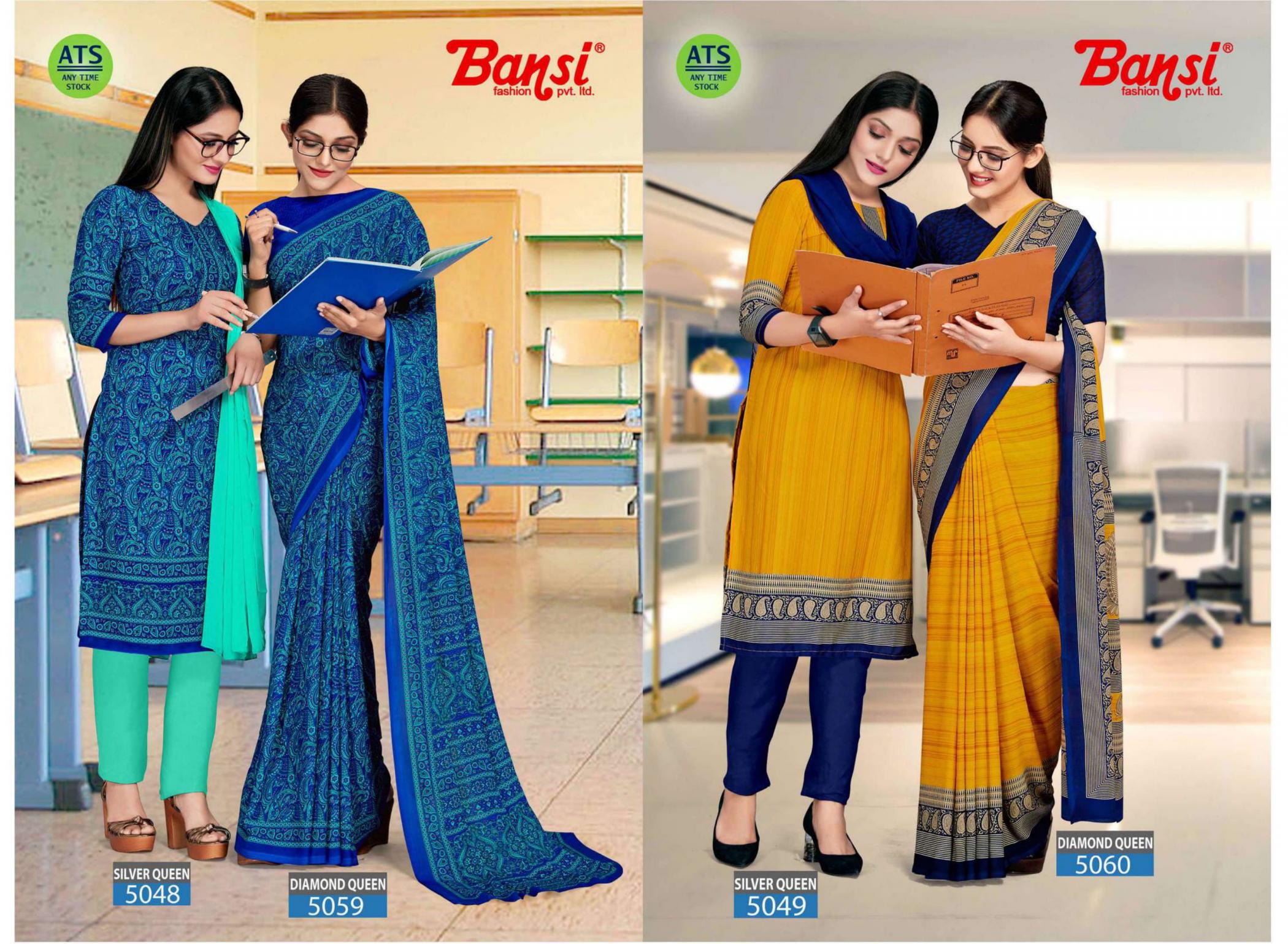 DIAMOND QUEEN & SILVER QUEEN BY BANSI KIMAYA SAREE WITH CRACKLE COMBO SUITS