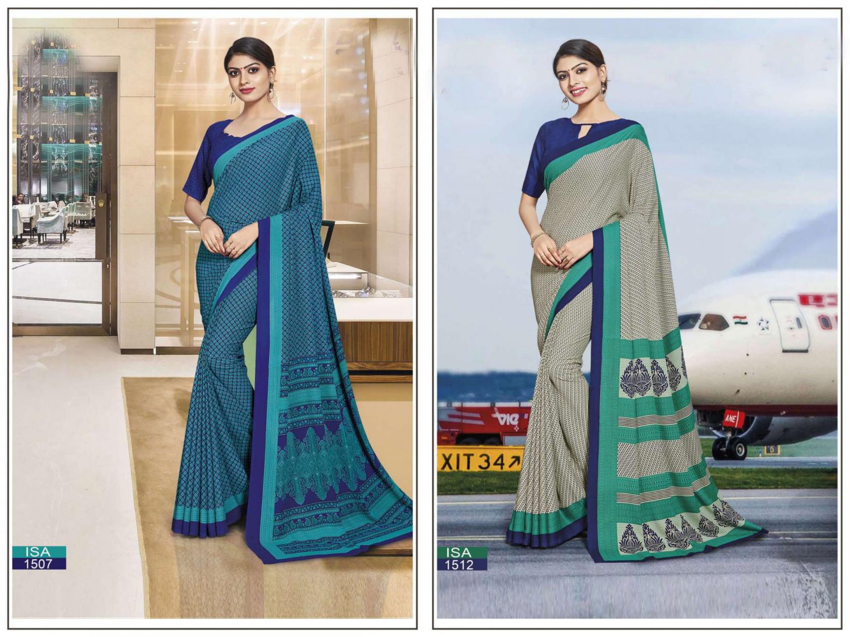 ISA BY BANSI CRAPE PRETTY UNIFORM LOOK SAREE