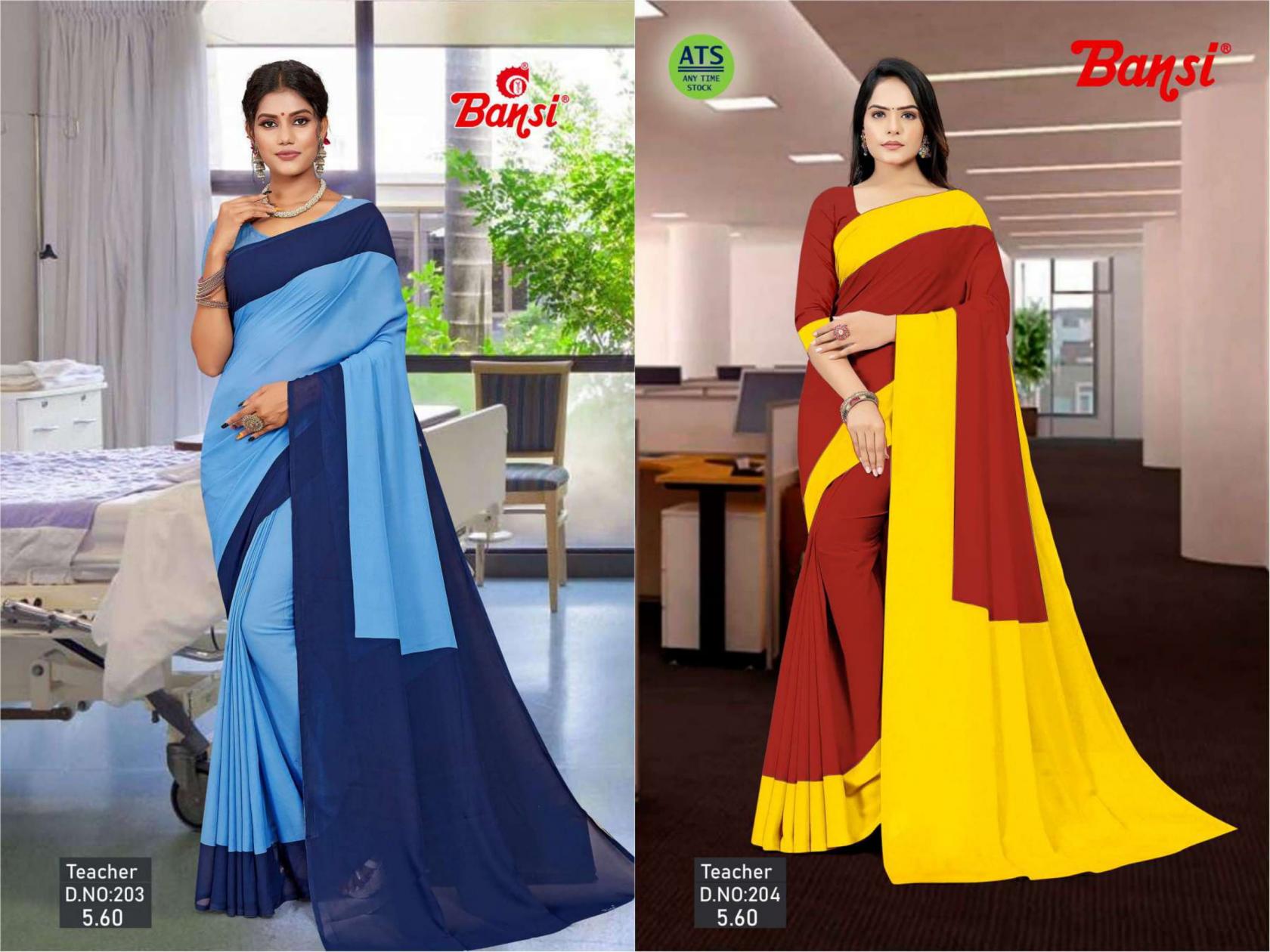 bansi launch teacher reniyal pretty uniform saree for womens 