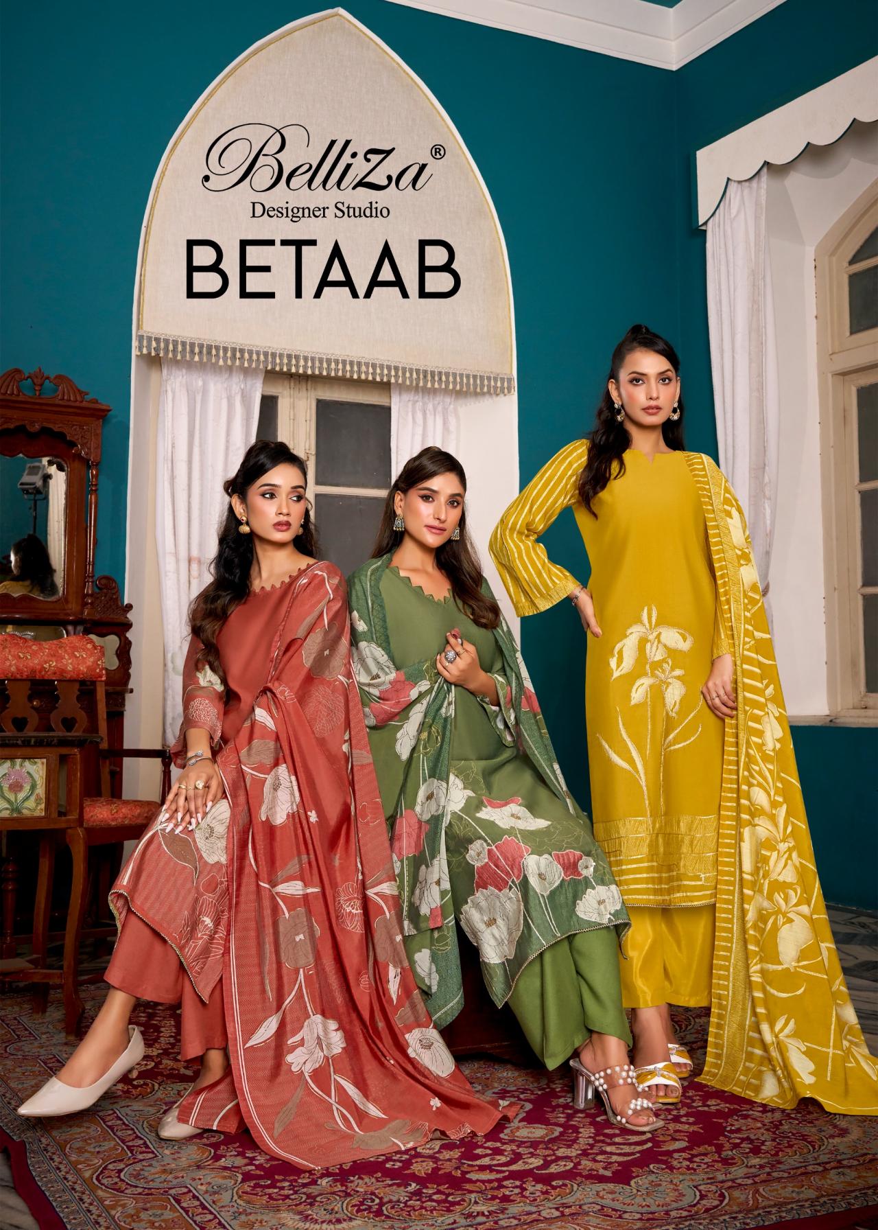 BETAAB BELLIZA DESIGNER MODAL VISCOSE MUSLIN READYMADE BIG SIZE PAKISTANI DRESS