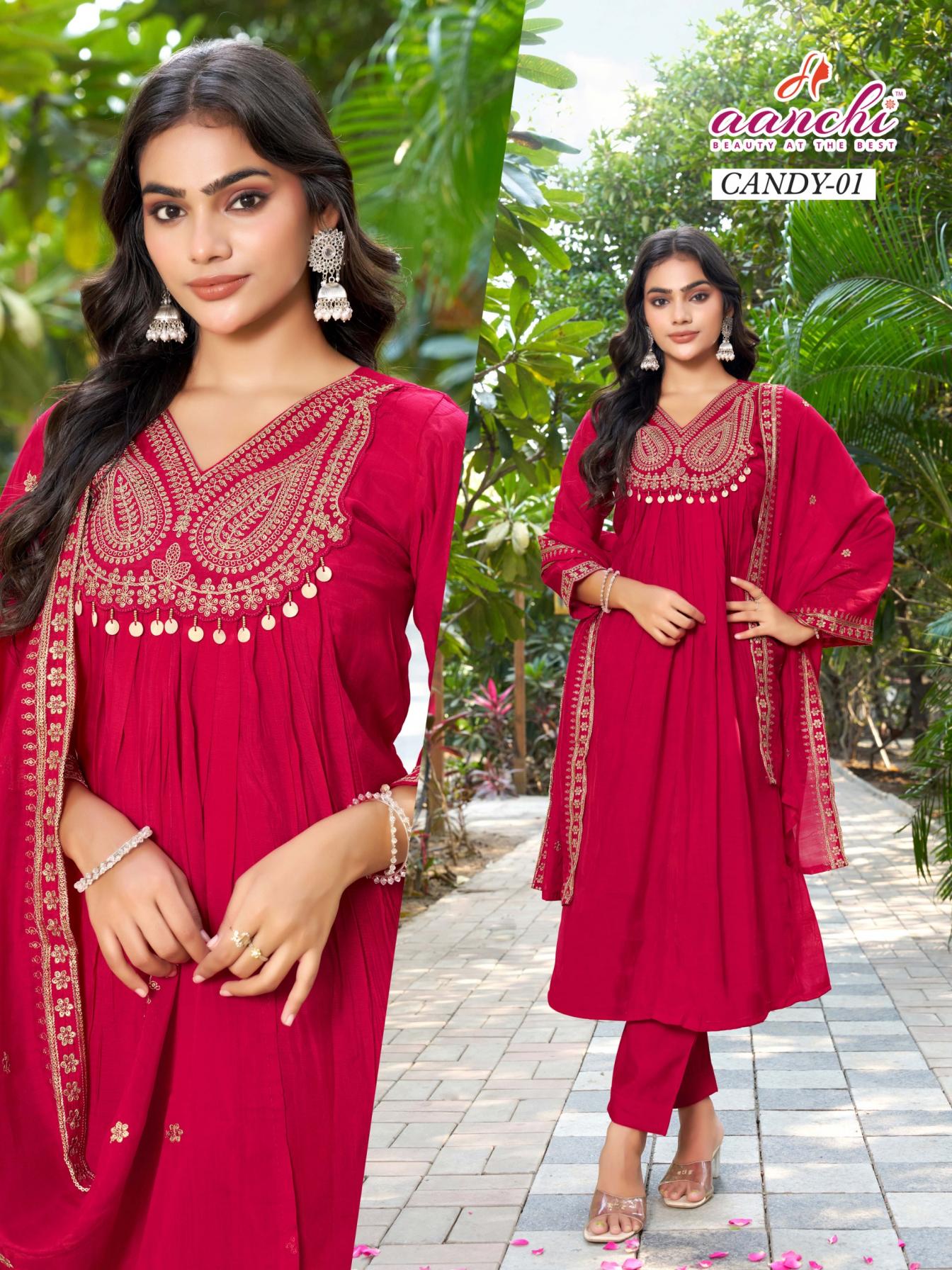 candy vol 1 by aanchi unique mul chanderi readymade 3pcs dress