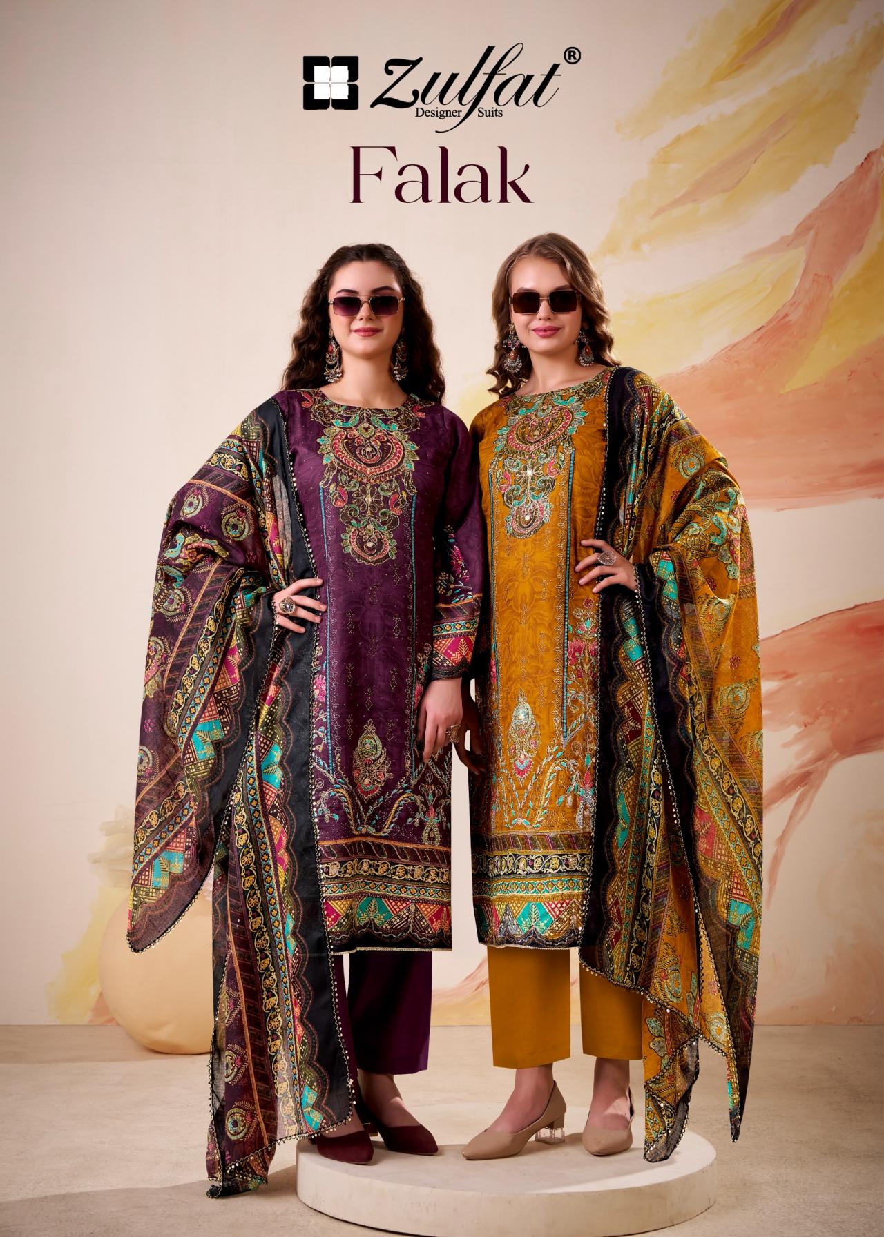 falak by zulfat designer jam cotton satin readymade pakistani 3pcs dress