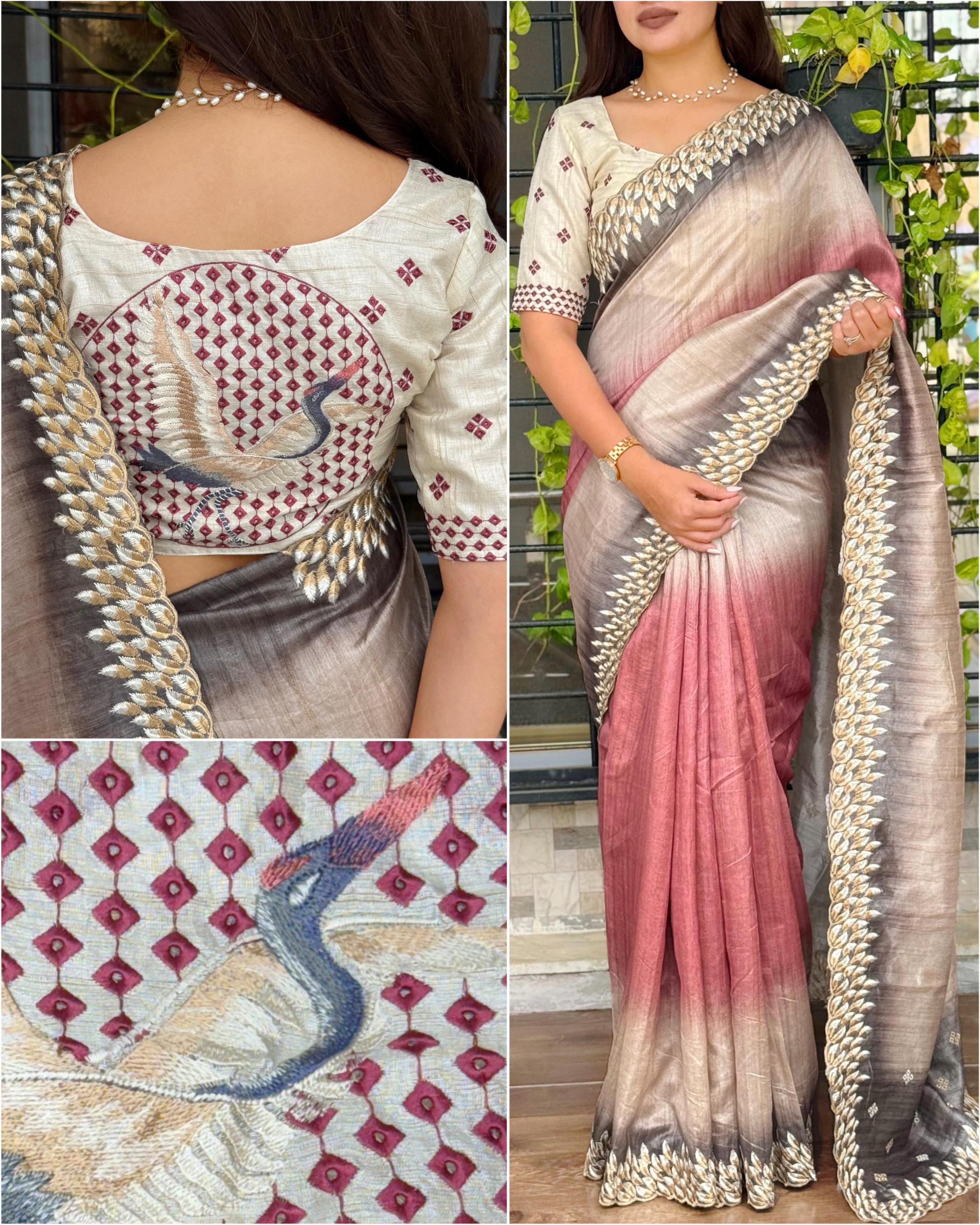 FLAMINGO TUSSER SILK COLOUR ADDITION SAREES  