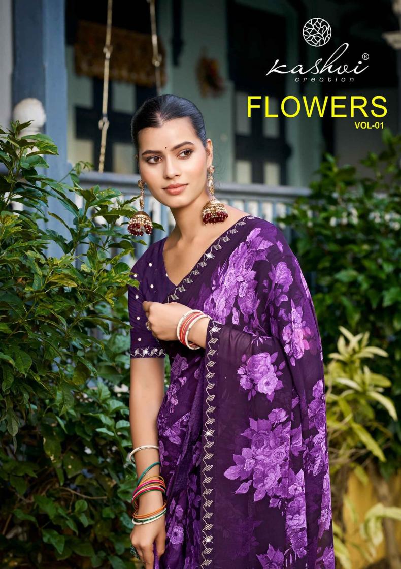 flowers vol 1 by kashvi creation major georgette elegance sarees 