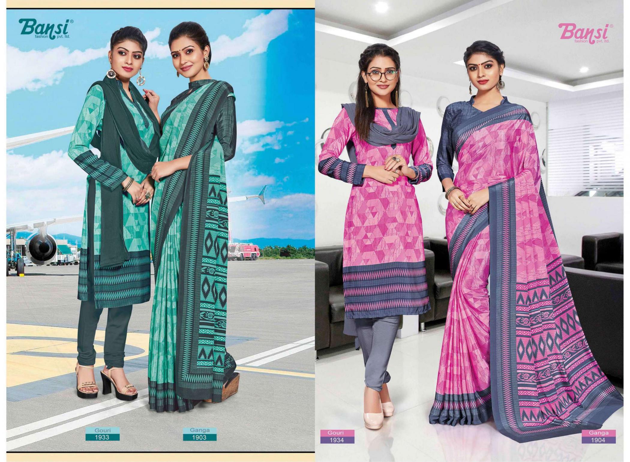 BANSI GANGA & GOURI FANCY CRAPE COMBO SAREE WITH DRESS