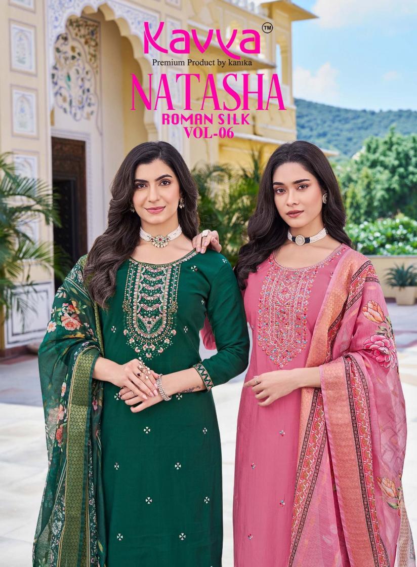 NATASHA VOL 6 BY KAVYA STYLISH ROMAN SILK FULL STITCH 3PCS DRESS