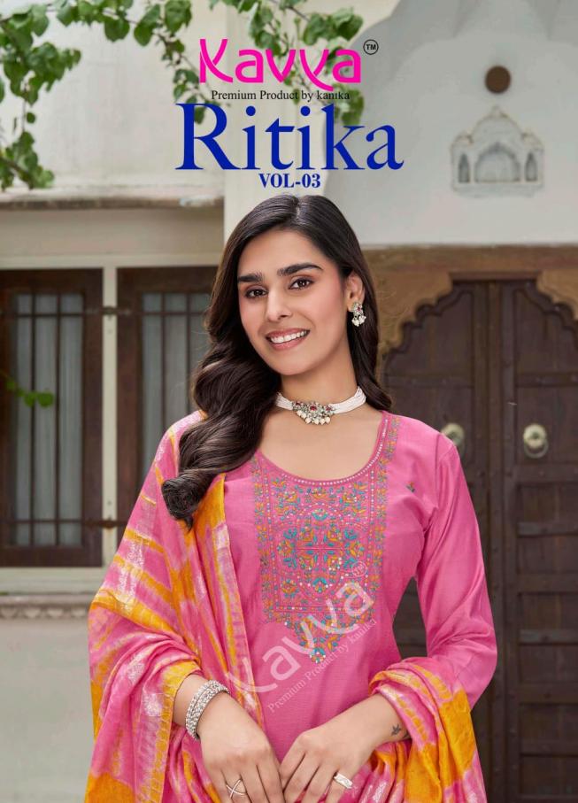 kavya ritika vol 3 viscose vetican readymade pretty look 3pcs dress