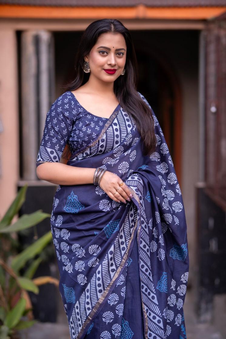 KC 59 CHANDERI HAND BLOCK PRINTED SAREE EXPORTS 