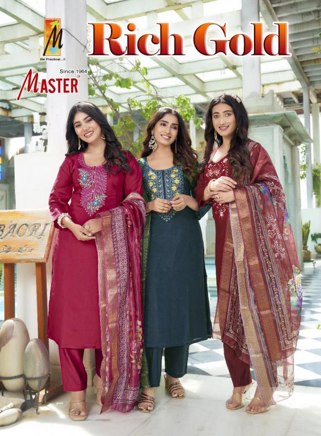 RICH GOLD BY MASTER ROMAN SILK FULL STITCH SUIT FOR WOMENS 