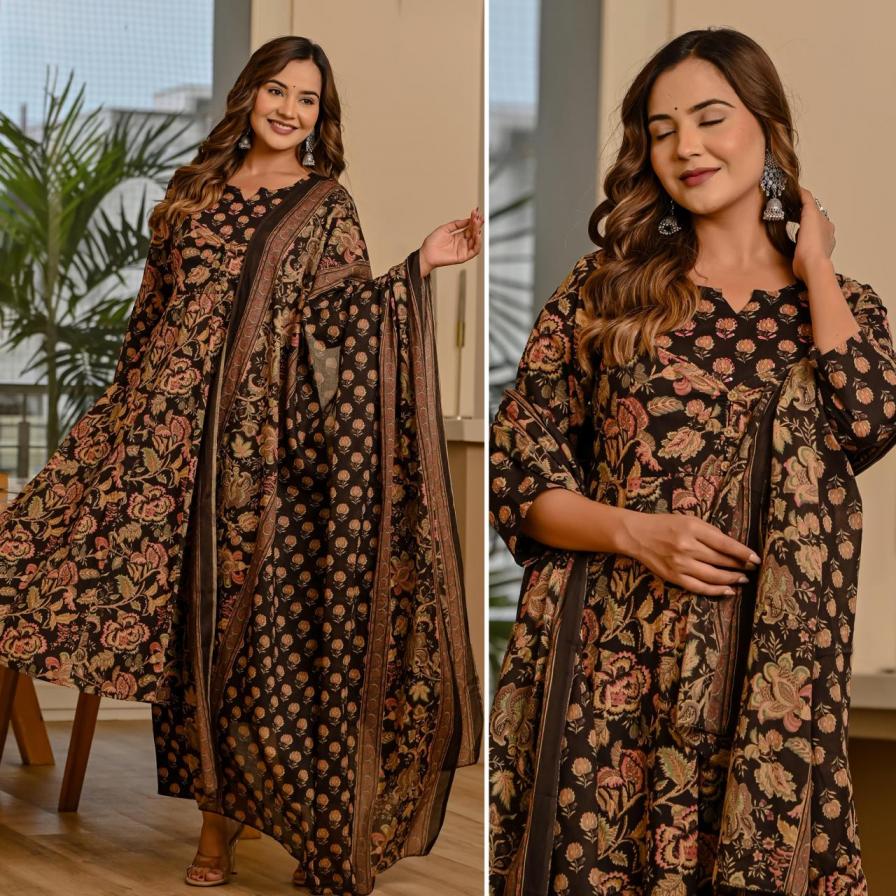 modern fully stitch cotton anarkali combo suit for womens 