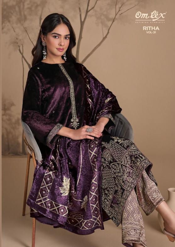 RITHA VOL 31 BY OMTEX FULL STITCH VISCOSE VELVET PLUS SIZE 3PCS DRESS