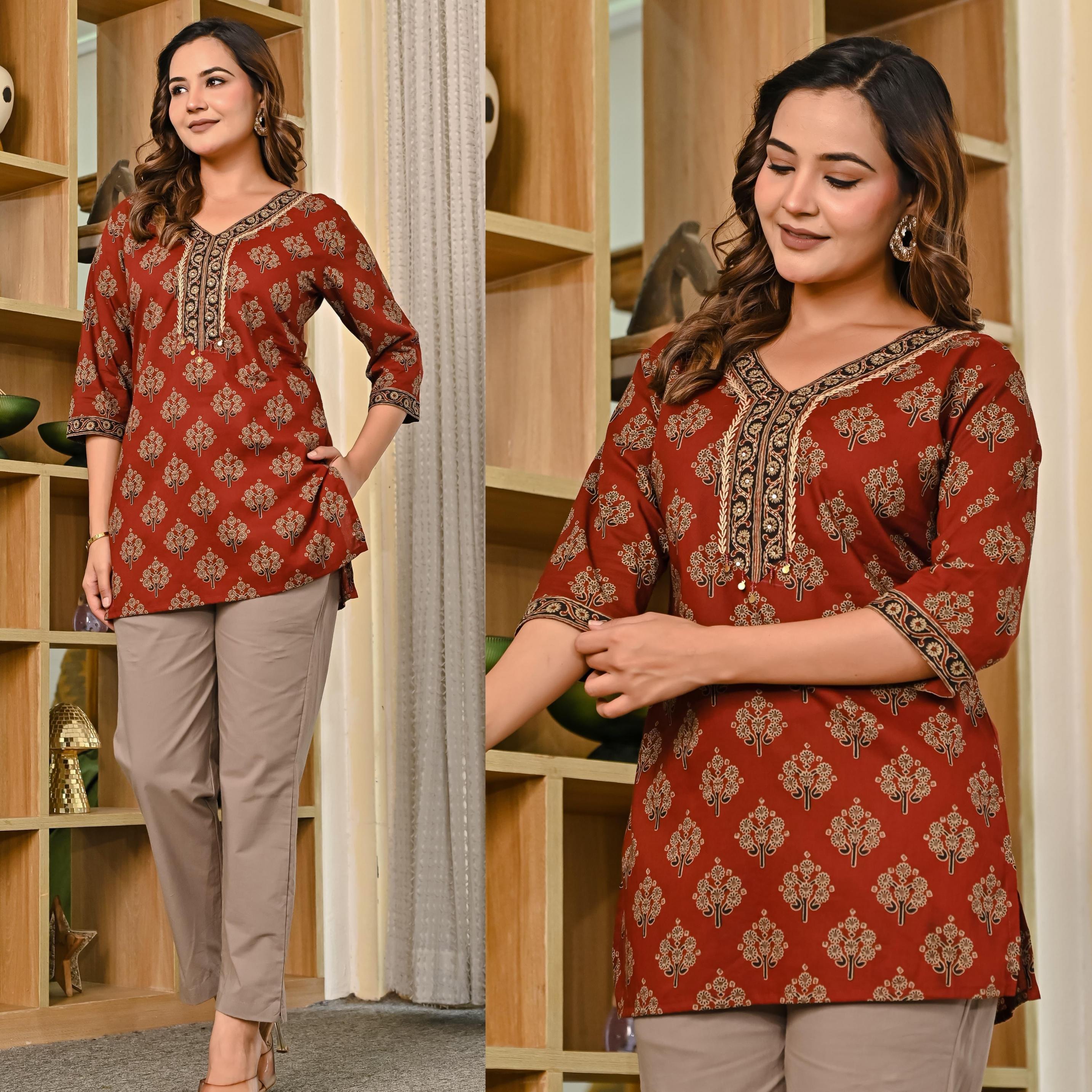 PATTERN FULLY STITCH COTTON KALAMKARI COMBO TOPS FOR GIRLS 