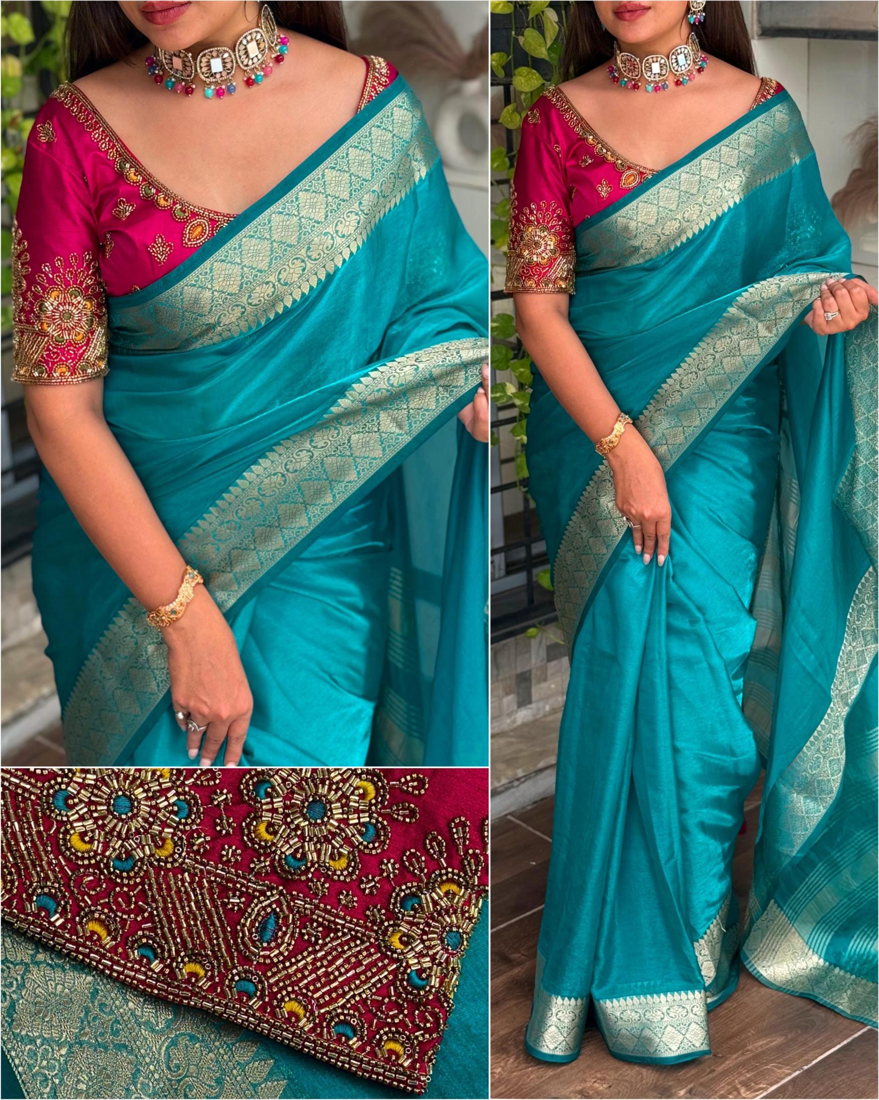 PRINCESS UNIQUE COLOURS FANDY SATIN WEAVING SAREES