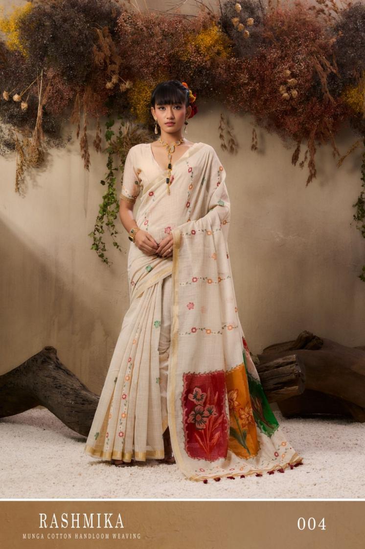 RASHMIKA BY RAJTEX MUNGA COTTON HANDLOOM WEAVING SAREE ONLINE 