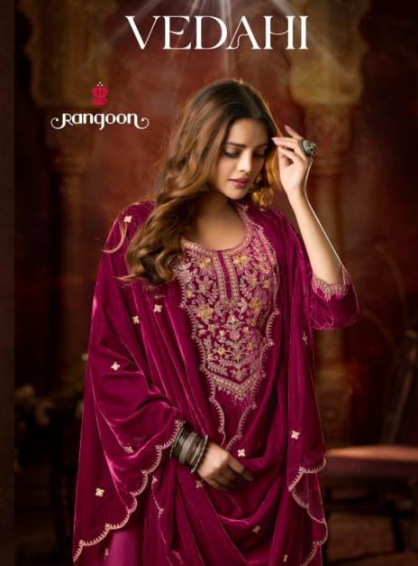 rangoon vedahi viscose velvet fully stitch elegance 3pcs winter dress
