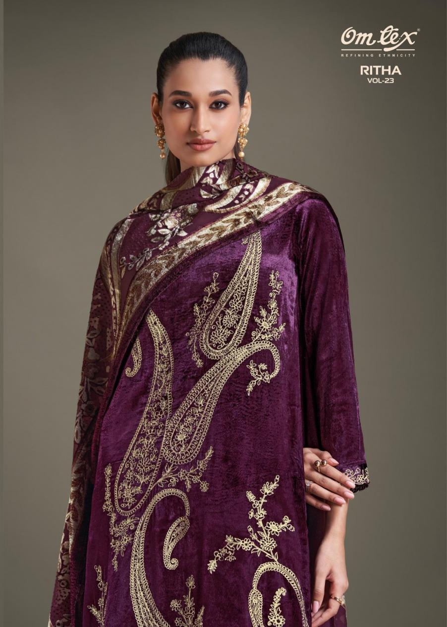 ritha vol 23 by omtex full stitch plus size winter viscose velvet suits 