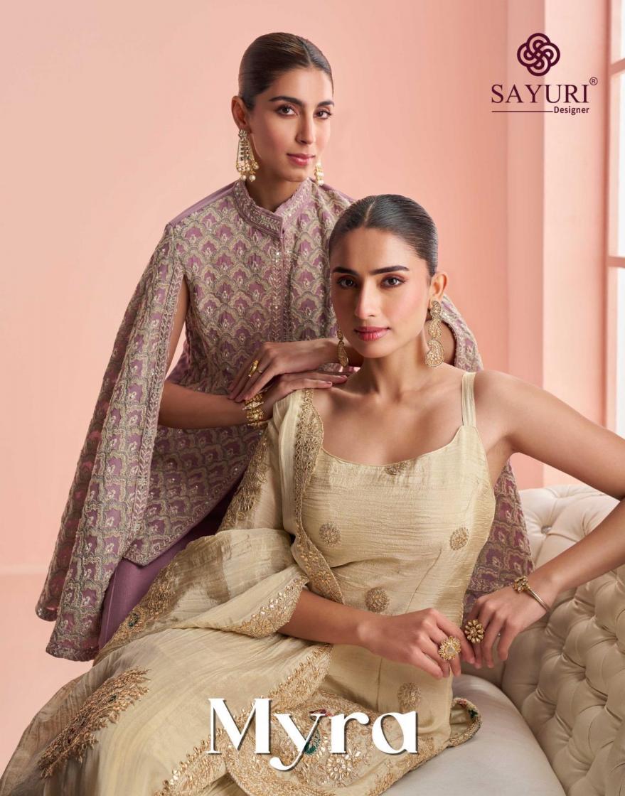 sayuri designer myra readymade premium chinon silk sharara & plazzo style dress