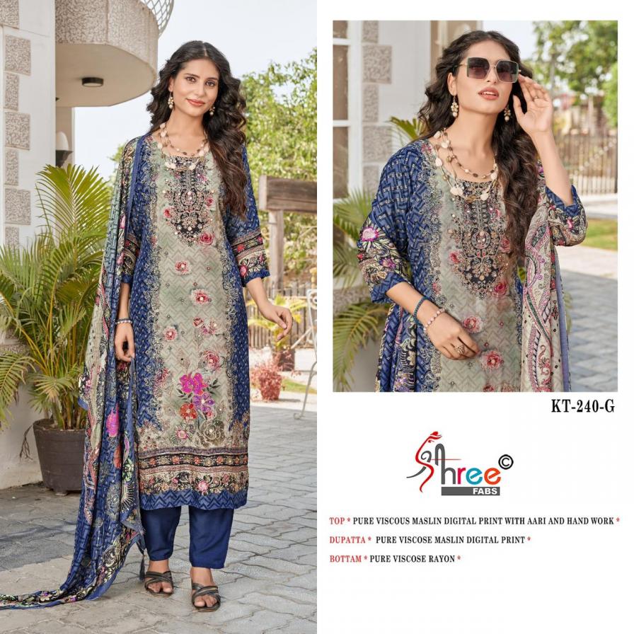 KT 240 BY SHREE FAB VISCOSE MUSLIN MODERN PAKISTANI DRESS MATERIALS 