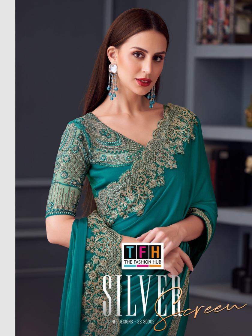 SILVER SCREEN 3002 BY TFH OPIUM SILK CHIFFON DESIGNER SAREE ONLINE 