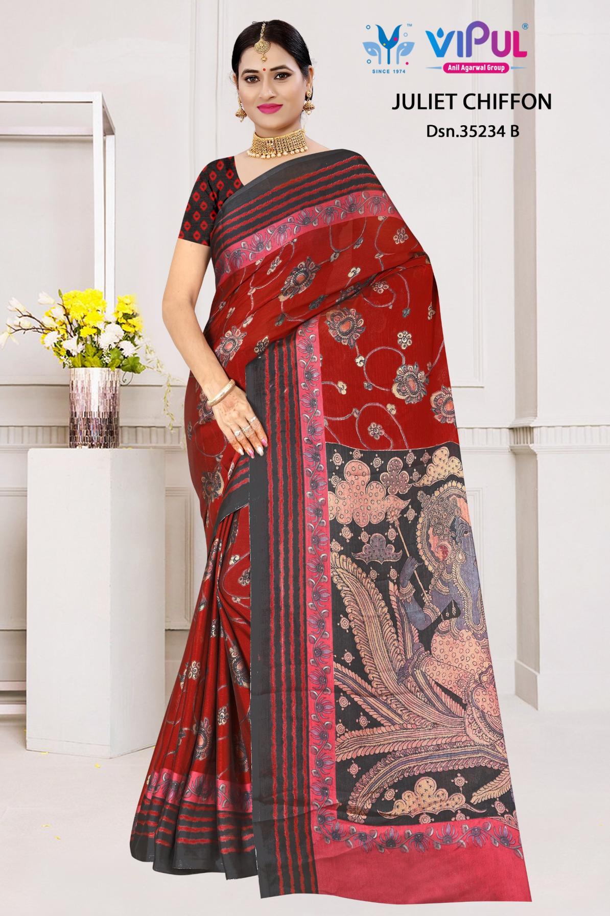 vipul juliet chiffon 35234 hit design 4 colour matching sarees 