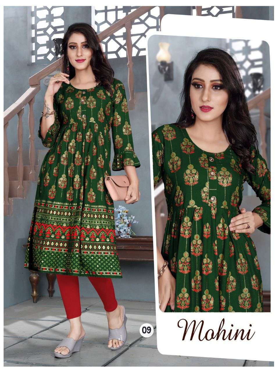 AAGYA MOHINI V.6 Rayon 14 Kg Goil Foil and Screen Block Work Tux Pattern Kurti CATALOG WHOLESALER BEST RATE