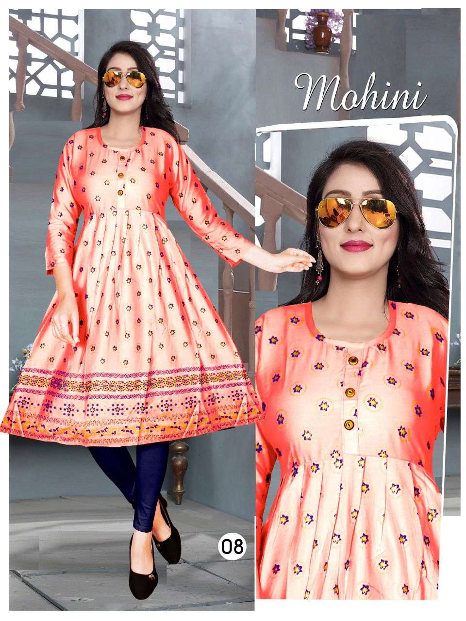 AAGYA MOHINI V.6 Rayon 14 Kg Goil Foil and Screen Block Work Tux Pattern Kurti CATALOG WHOLESALER BEST RATE