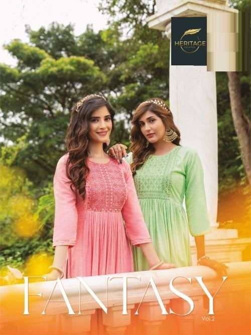 HERITAGE FANTASY VOL-2 RAYON HEAVY SOFT VISCOSE LIQUID KURTI CATALOG WHOLESALER BEST RATE