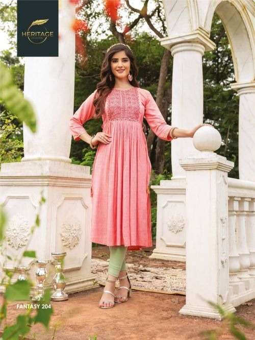 HERITAGE FANTASY VOL-2 RAYON HEAVY SOFT VISCOSE LIQUID KURTI CATALOG WHOLESALER BEST RATE