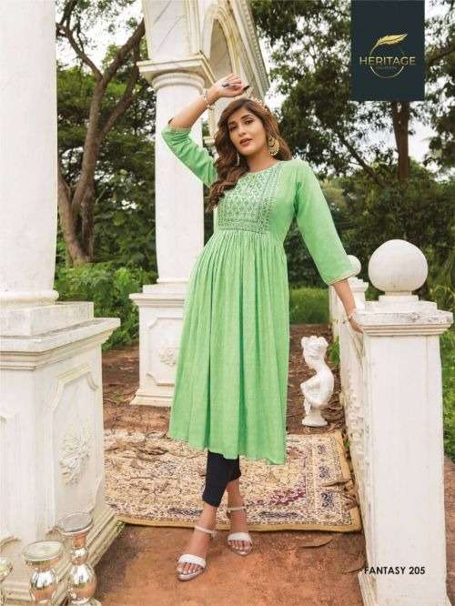 HERITAGE FANTASY VOL-2 RAYON HEAVY SOFT VISCOSE LIQUID KURTI CATALOG WHOLESALER BEST RATE