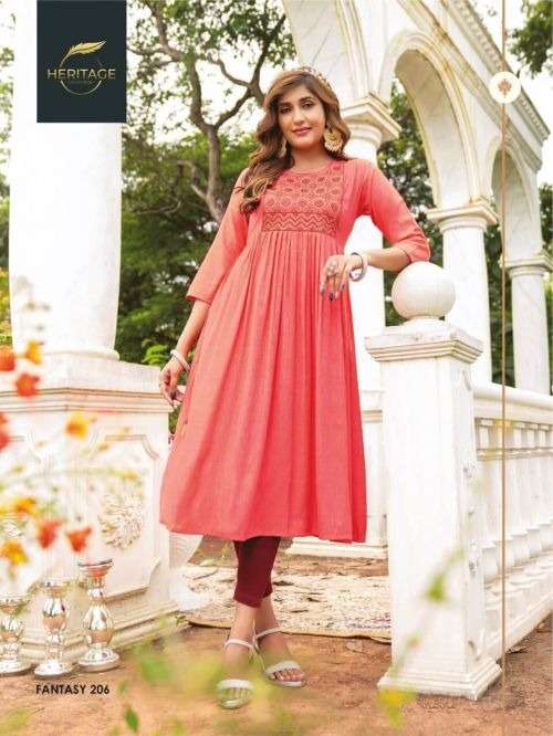 HERITAGE FANTASY VOL-2 RAYON HEAVY SOFT VISCOSE LIQUID KURTI CATALOG WHOLESALER BEST RATE